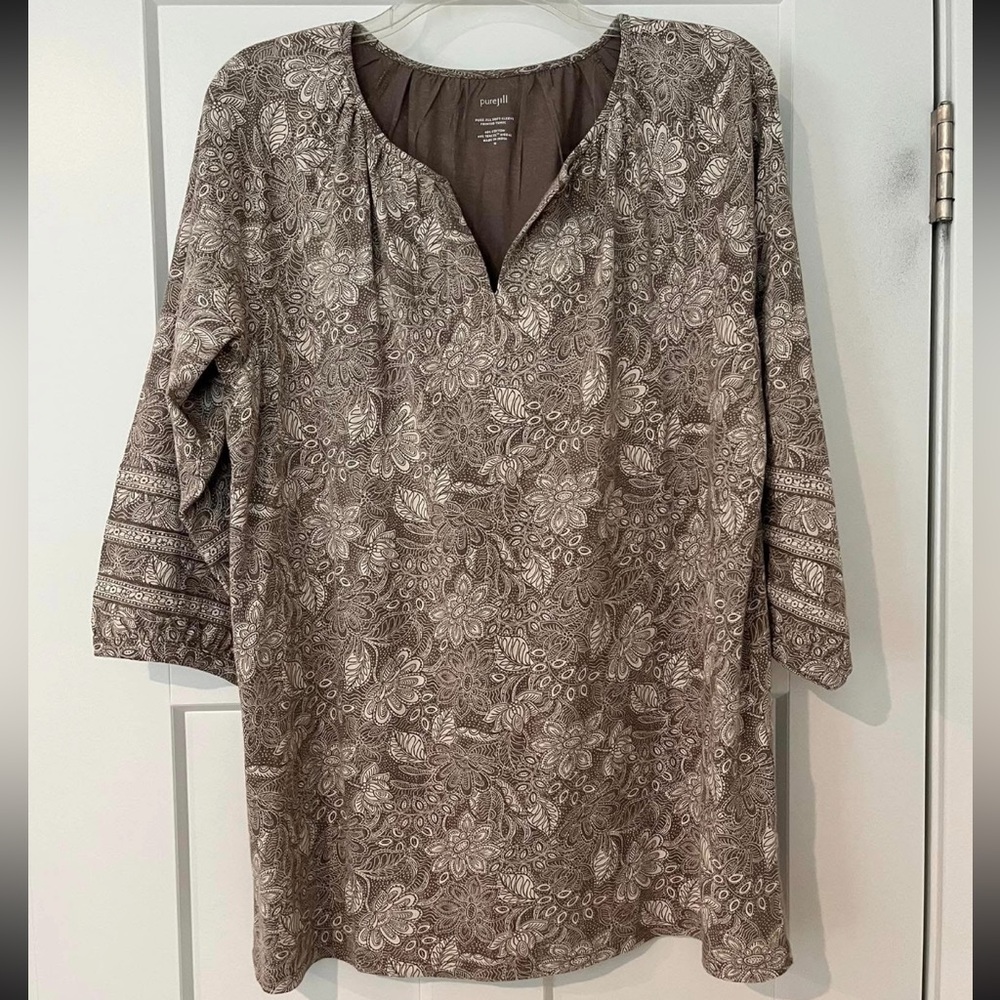 J JILL FLORAL PRINTED TUNIC SIZE MEDIUM. TAN/CREAM NWT! - Picture 4 of 6